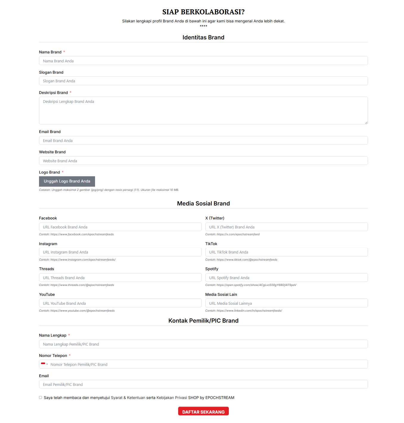 Formulir Pendaftaran Menjadi Partner Resmi SHOP by EPOCHSTREAM
